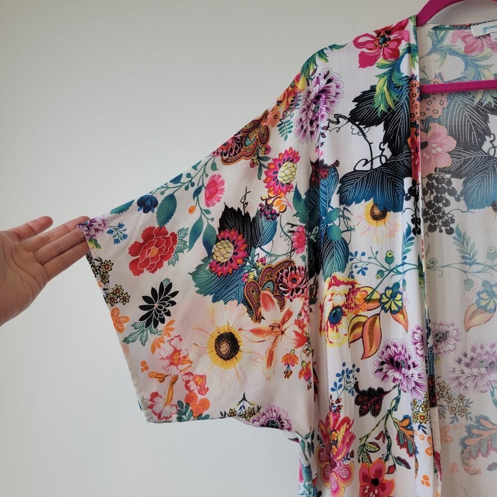 Bright Whimsy Floral Lightweight Kimono Beach Robe - Picture 4 of 7